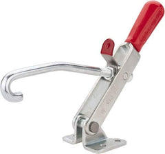 De-Sta-Co - 375 Lb Capacity, Horizontal, J Hook, Flanged Base, Carbon Steel Pull Action Latch Clamp - 4" Drawing Movement, 8.82" OAL, Straight Handle - Exact Tool & Supply