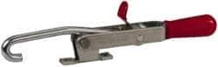 De-Sta-Co - 375 Lb Capacity, Horizontal, J Hook, Right Flanged Base, Carbon Steel Pull Action Latch Clamp - 4" Drawing Movement, 8.82" OAL, Thumb Handle - Exact Tool & Supply