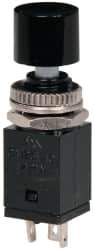 GC/Waldom - 0.315 Inch Mount Hole, Miniature Pushbutton Switch Only - Round, Black Pushbutton, Nonilluminated, Maintained (MA), On-On - Exact Tool & Supply