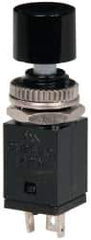 GC/Waldom - 0.315 Inch Mount Hole, Miniature Pushbutton Switch Only - Round, Black Pushbutton, Nonilluminated, Maintained (MA), On-On - Exact Tool & Supply