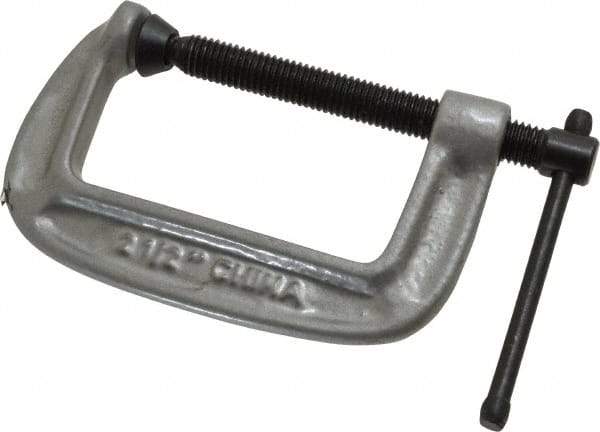Gibraltar - Light-Duty 2-1/2" Max Opening, 1-7/16" Throat Depth, Cast Iron Standard C-Clamp - 600 Lb Capacity, 0" Min Opening, Standard Throat Depth, Malleable Cast Iron Screw - Exact Tool & Supply