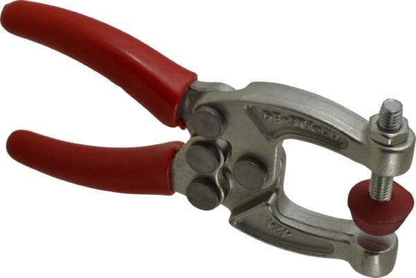 De-Sta-Co - 889.64 N Load Capacity, 1.08" Throat Depth, 4.63" OAL, Carbon Steel, C Style Plier Clamp - 2.06" Max Jaw Capacity, M6x1 Spindle, 2.06" Open Throat Height, Red Handle, Spindle End - Exact Tool & Supply