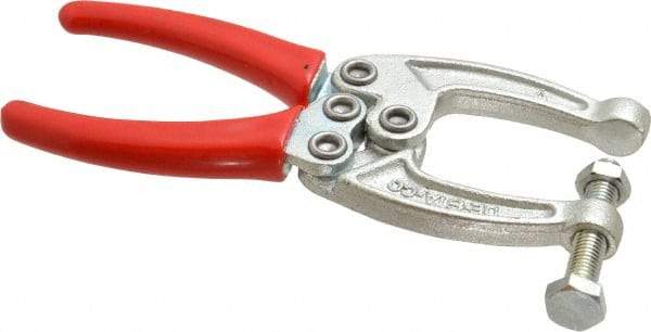 De-Sta-Co - 1556.88 N Load Capacity, 1.77" Throat Depth, 6.03" OAL, Carbon Steel, C Style Plier Clamp - 2.8" Max Jaw Capacity, M8x1.5 Spindle, 2.8" Open Throat Height, Red Handle, Spindle End - Exact Tool & Supply