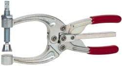 De-Sta-Co - 3113.76 N Load Capacity, 2.72" Throat Depth, 8.51" OAL, Carbon Steel, C Style Plier Clamp - 4.16" Max Jaw Capacity, M10x1.5 Spindle, 4.16" Open Throat Height, Red Handle, Spindle End - Exact Tool & Supply
