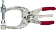 De-Sta-Co - 3113.76 N Load Capacity, 2.72" Throat Depth, 8.51" OAL, Carbon Steel, C Style Plier Clamp - 4.16" Max Jaw Capacity, M10x1.5 Spindle, 4.16" Open Throat Height, Red Handle, Spindle End - Exact Tool & Supply