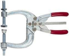 De-Sta-Co - 3113.76 N Load Capacity, 2.72" Throat Depth, 8.51" OAL, Carbon Steel, C Style Plier Clamp - 4.65" Max Jaw Capacity, M10x1.25 Spindle, 4.65" Open Throat Height, Red Handle, Spindle End - Exact Tool & Supply