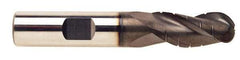 ProMax - 7/32" Diam, 3/4" LOC, 3 Flute Solid Carbide Roughing & Finishing Ball End Mill - AlTiN Finish, 2-1/2" OAL, 1/4" Shank Diam, Straight Shank, 35° Helix, Centercutting, Regular Length - Exact Tool & Supply