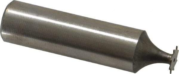 Made in USA - 5/16" Diam x 1/64" Face Width, High Speed Steel, 8 Teeth, Shank Connection Woodruff Keyseat Cutter - Uncoated, 2-1/16" OAL x 1/2" Shank, Straight Teeth - Exact Tool & Supply