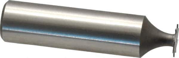 Made in USA - 3/8" Diam x 1/64" Face Width, High Speed Steel, 8 Teeth, Shank Connection Woodruff Keyseat Cutter - Uncoated, 2-1/16" OAL x 1/2" Shank, Straight Teeth - Exact Tool & Supply
