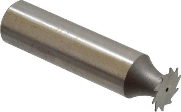 Made in USA - 1/2" Diam x 1/64" Face Width, High Speed Steel, 12 Teeth, Shank Connection Woodruff Keyseat Cutter - Uncoated, 2-1/16" OAL x 1/2" Shank, Straight Teeth - Exact Tool & Supply