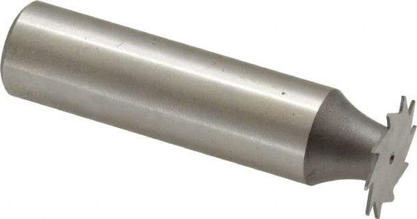 Made in USA - 5/8" Diam x 0.02" Face Width, High Speed Steel, 12 Teeth, Shank Connection Woodruff Keyseat Cutter - Uncoated, 2-3/32" OAL x 1/2" Shank, Straight Teeth - Exact Tool & Supply