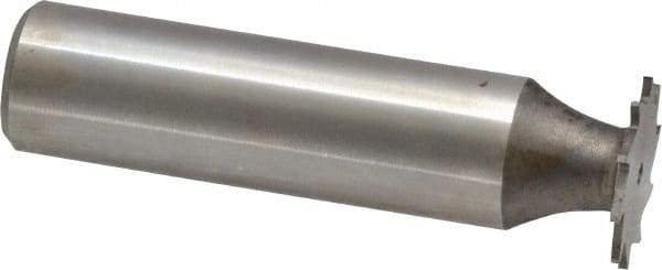 Made in USA - 5/8" Diam x 1/32" Face Width, High Speed Steel, 12 Teeth, Shank Connection Woodruff Keyseat Cutter - Uncoated, 2-3/32" OAL x 1/2" Shank, Straight Teeth - Exact Tool & Supply