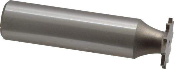 Made in USA - 5/8" Diam x 3/64" Face Width, High Speed Steel, 12 Teeth, Shank Connection Woodruff Keyseat Cutter - Uncoated, 2-3/32" OAL x 1/2" Shank, Straight Teeth - Exact Tool & Supply