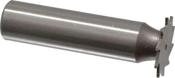 Made in USA - 3/4" Diam x 1/32" Face Width, High Speed Steel, 14 Teeth, Shank Connection Woodruff Keyseat Cutter - Uncoated, 2-1/8" OAL x 1/2" Shank, Straight Teeth - Exact Tool & Supply