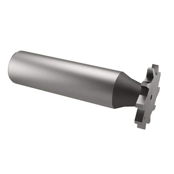 Made in USA - 3/4" Diam x 1/16" Face Width, High Speed Steel, 14 Teeth, Shank Connection Woodruff Keyseat Cutter - Uncoated, 2-1/8" OAL x 1/2" Shank, Straight Teeth - Exact Tool & Supply