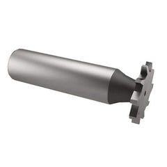 Made in USA - 3/4" Diam x 1/16" Face Width, High Speed Steel, 14 Teeth, Shank Connection Woodruff Keyseat Cutter - Uncoated, 2-1/8" OAL x 1/2" Shank, Straight Teeth - Exact Tool & Supply