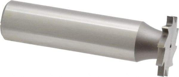 Made in USA - 3/4" Diam x 5/64" Face Width, High Speed Steel, 10 Teeth, Shank Connection Woodruff Keyseat Cutter - Uncoated, 2-1/8" OAL x 1/2" Shank, Straight Teeth - Exact Tool & Supply