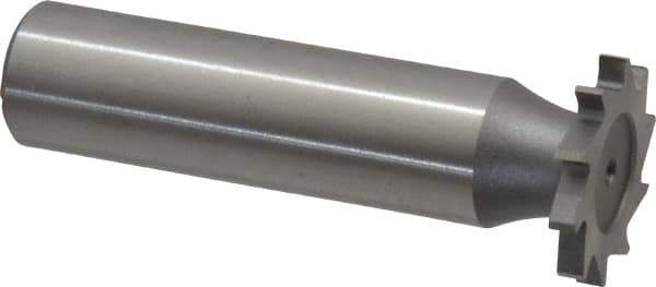 Made in USA - 3/4" Diam x 3/32" Face Width, High Speed Steel, 14 Teeth, Shank Connection Woodruff Keyseat Cutter - Uncoated, 2-1/8" OAL x 1/2" Shank, Straight Teeth - Exact Tool & Supply