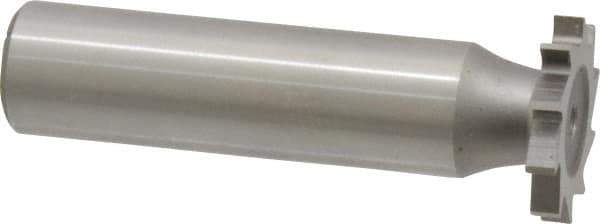 Made in USA - 3/4" Diam x 7/64" Face Width, High Speed Steel, 14 Teeth, Shank Connection Woodruff Keyseat Cutter - Uncoated, 2-1/8" OAL x 1/2" Shank, Straight Teeth - Exact Tool & Supply