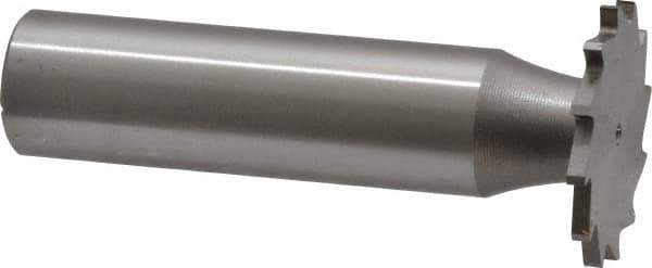 Made in USA - 7/8" Diam x 1/16" Face Width, High Speed Steel, 14 Teeth, Shank Connection Woodruff Keyseat Cutter - Uncoated, 2-5/32" OAL x 1/2" Shank, Straight Teeth - Exact Tool & Supply