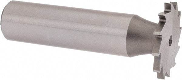 Made in USA - 7/8" Diam x 5/64" Face Width, High Speed Steel, 14 Teeth, Shank Connection Woodruff Keyseat Cutter - Uncoated, 2-5/32" OAL x 1/2" Shank, Straight Teeth - Exact Tool & Supply