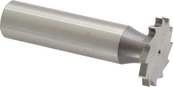 Made in USA - 7/8" Diam x 3/32" Face Width, High Speed Steel, 14 Teeth, Shank Connection Woodruff Keyseat Cutter - Uncoated, 2-5/32" OAL x 1/2" Shank, Straight Teeth - Exact Tool & Supply