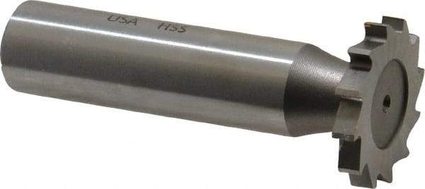 Made in USA - 7/8" Diam x 1/8" Face Width, High Speed Steel, 14 Teeth, Shank Connection Woodruff Keyseat Cutter - Uncoated, 2-5/32" OAL x 1/2" Shank, Straight Teeth - Exact Tool & Supply