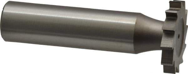 Made in USA - 7/8" Diam x 9/64" Face Width, High Speed Steel, 14 Teeth, Shank Connection Woodruff Keyseat Cutter - Uncoated, 2-5/32" OAL x 1/2" Shank, Straight Teeth - Exact Tool & Supply