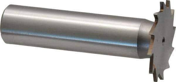 Made in USA - 1" Diam x 3/64" Face Width, High Speed Steel, 16 Teeth, Shank Connection Woodruff Keyseat Cutter - Uncoated, 2-3/16" OAL x 1/2" Shank, Straight Teeth - Exact Tool & Supply