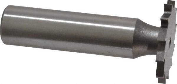 Made in USA - 1" Diam x 3/32" Face Width, High Speed Steel, 16 Teeth, Shank Connection Woodruff Keyseat Cutter - Uncoated, 2-3/16" OAL x 1/2" Shank, Straight Teeth - Exact Tool & Supply