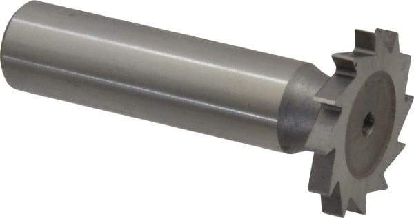 Made in USA - 1" Diam x 1/8" Face Width, High Speed Steel, 16 Teeth, Shank Connection Woodruff Keyseat Cutter - Uncoated, 2-3/16" OAL x 1/2" Shank, Straight Teeth - Exact Tool & Supply