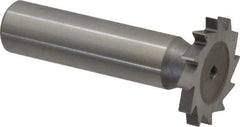 Made in USA - 1" Diam x 1/8" Face Width, High Speed Steel, 16 Teeth, Shank Connection Woodruff Keyseat Cutter - Uncoated, 2-3/16" OAL x 1/2" Shank, Straight Teeth - Exact Tool & Supply