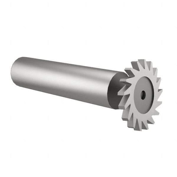 Made in USA - 1" Diam x 9/64" Face Width, High Speed Steel, 16 Teeth, Shank Connection Woodruff Keyseat Cutter - Uncoated, 2-3/16" OAL x 1/2" Shank, Straight Teeth - Exact Tool & Supply