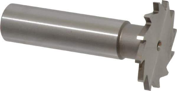Made in USA - 1-1/8" Diam x 5/64" Face Width, High Speed Steel, 16 Teeth, Shank Connection Woodruff Keyseat Cutter - Uncoated, 2-3/16" OAL x 1/2" Shank, Straight Teeth - Exact Tool & Supply