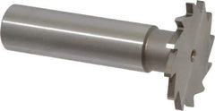 Made in USA - 1-1/8" Diam x 5/64" Face Width, High Speed Steel, 16 Teeth, Shank Connection Woodruff Keyseat Cutter - Uncoated, 2-3/16" OAL x 1/2" Shank, Straight Teeth - Exact Tool & Supply