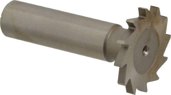 Made in USA - 1-1/8" Diam x 7/64" Face Width, High Speed Steel, 16 Teeth, Shank Connection Woodruff Keyseat Cutter - Uncoated, 2-3/16" OAL x 1/2" Shank, Straight Teeth - Exact Tool & Supply
