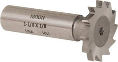 Made in USA - 1-1/8" Diam x 1/8" Face Width, High Speed Steel, 16 Teeth, Shank Connection Woodruff Keyseat Cutter - Uncoated, 2-3/16" OAL x 1/2" Shank, Straight Teeth - Exact Tool & Supply