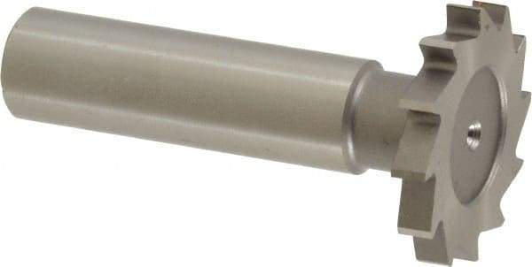 Made in USA - 1-1/8" Diam x 5/32" Face Width, High Speed Steel, 16 Teeth, Shank Connection Woodruff Keyseat Cutter - Uncoated, 2-3/16" OAL x 1/2" Shank, Straight Teeth - Exact Tool & Supply