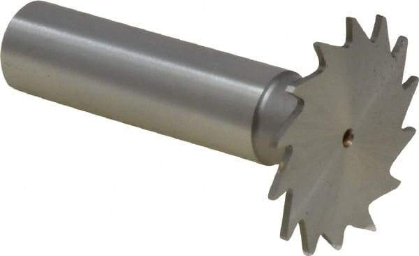 Made in USA - 1-1/4" Diam x 3/64" Face Width, High Speed Steel, 18 Teeth, Shank Connection Woodruff Keyseat Cutter - Uncoated, 2-3/16" OAL x 1/2" Shank, Straight Teeth - Exact Tool & Supply