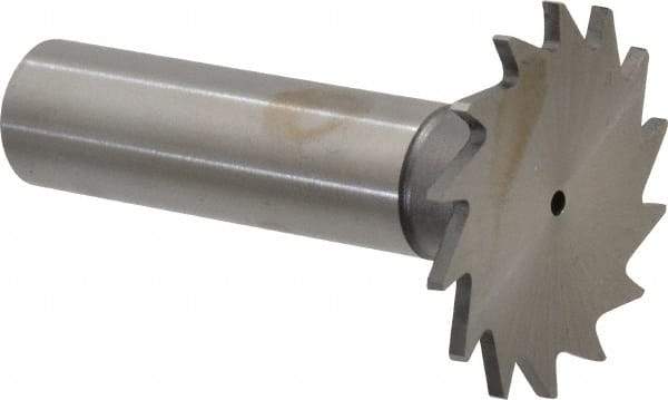 Made in USA - 1-1/4" Diam x 1/16" Face Width, High Speed Steel, 18 Teeth, Shank Connection Woodruff Keyseat Cutter - Uncoated, 2-3/16" OAL x 1/2" Shank, Straight Teeth - Exact Tool & Supply