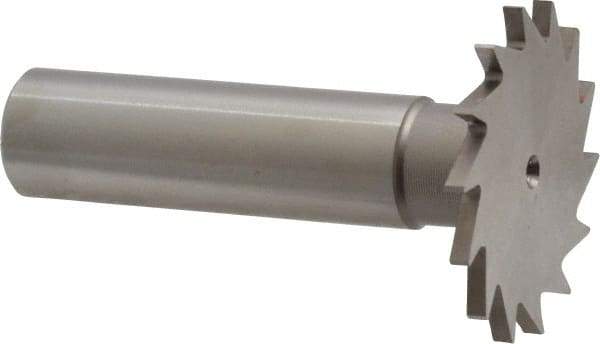 Made in USA - 1-1/4" Diam x 5/64" Face Width, High Speed Steel, 18 Teeth, Shank Connection Woodruff Keyseat Cutter - Uncoated, 2-3/16" OAL x 1/2" Shank, Straight Teeth - Exact Tool & Supply