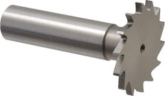 Made in USA - 1-1/4" Diam x 3/32" Face Width, High Speed Steel, 18 Teeth, Shank Connection Woodruff Keyseat Cutter - Uncoated, 2-3/16" OAL x 1/2" Shank, Straight Teeth - Exact Tool & Supply