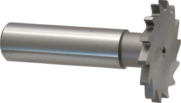 Made in USA - 1-1/4" Diam x 7/64" Face Width, High Speed Steel, 18 Teeth, Shank Connection Woodruff Keyseat Cutter - Uncoated, 2-3/16" OAL x 1/2" Shank, Straight Teeth - Exact Tool & Supply