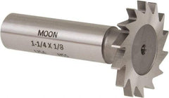Made in USA - 1-1/4" Diam x 1/8" Face Width, High Speed Steel, 18 Teeth, Shank Connection Woodruff Keyseat Cutter - Uncoated, 2-3/16" OAL x 1/2" Shank, Straight Teeth - Exact Tool & Supply