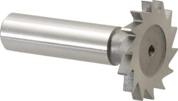 Made in USA - 1-1/4" Diam x 9/64" Face Width, High Speed Steel, 18 Teeth, Shank Connection Woodruff Keyseat Cutter - Uncoated, 2-3/16" OAL x 1/2" Shank, Straight Teeth - Exact Tool & Supply