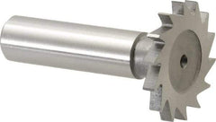 Made in USA - 1-1/4" Diam x 9/64" Face Width, High Speed Steel, 18 Teeth, Shank Connection Woodruff Keyseat Cutter - Uncoated, 2-3/16" OAL x 1/2" Shank, Straight Teeth - Exact Tool & Supply