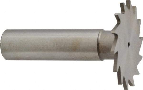 Made in USA - 1-3/8" Diam x 1/16" Face Width, High Speed Steel, 18 Teeth, Shank Connection Woodruff Keyseat Cutter - Uncoated, 2-1/4" OAL x 1/2" Shank, Straight Teeth - Exact Tool & Supply