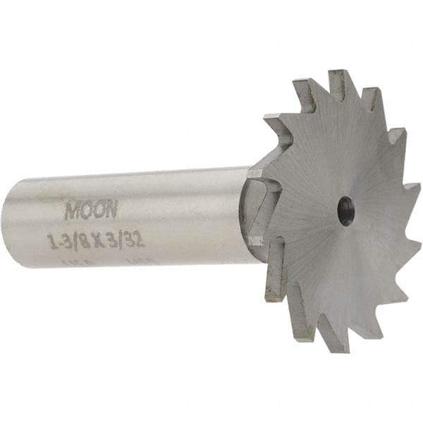 Made in USA - 1-3/8" Diam x 3/32" Face Width, High Speed Steel, 18 Teeth, Shank Connection Woodruff Keyseat Cutter - Uncoated, 2-1/4" OAL x 1/2" Shank, Straight Teeth - Exact Tool & Supply
