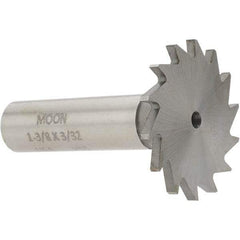 Made in USA - 1-3/8" Diam x 3/32" Face Width, High Speed Steel, 18 Teeth, Shank Connection Woodruff Keyseat Cutter - Uncoated, 2-1/4" OAL x 1/2" Shank, Straight Teeth - Exact Tool & Supply