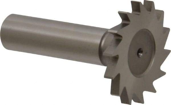 Made in USA - 1-3/8" Diam x 9/64" Face Width, High Speed Steel, 18 Teeth, Shank Connection Woodruff Keyseat Cutter - Uncoated, 2-1/4" OAL x 1/2" Shank, Straight Teeth - Exact Tool & Supply